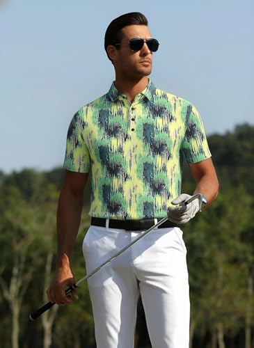 Image of Alex Vando Mens Golf Shirts Short Sleeve Breeze Quick-Dry Print Polo Shirt