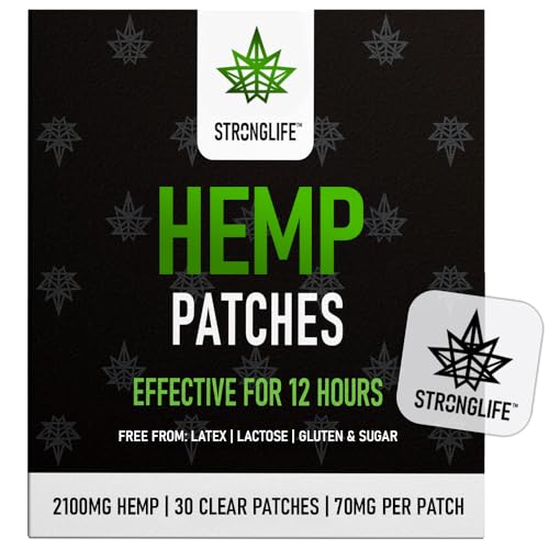Stronglife Hemp Patches - 30 Hemp Oil Patches - 70mg per Patch with Total of 2100mg -12 Hour Transdermal Adhesive Discreet Patches UK - Hemp Cream Topical Alternative (Clear Patch)