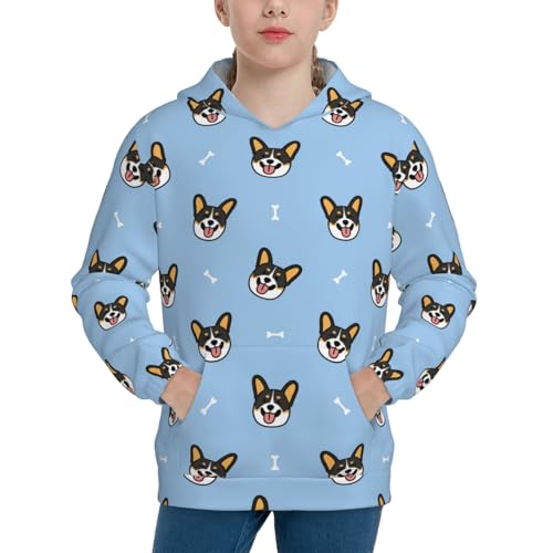 Corgi Dog Kids Pullover Hoodies Boys Sweatshirts Girls Athletic Clothes with Pocket