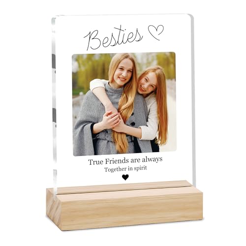Image of Giftplease Customized Friends Plaque with Wooden Stand | Personalized Photo Frame with Quote | Best Friend Birthday Gift, Farewell Gift, Friendship Day Gift for BFF Keepsake Room Decor FR 03