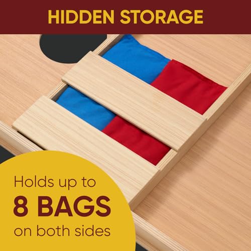 Image of Cornhole Board Set for Adults, Premium Wooden Bean Bag Toss Game with 8 All-Weather Bean Bags, Integrated Bean Bag Storage, Foldable Legs Outdoor Game