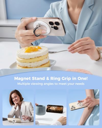 Image of SUPERONE MagSafe Phone Grip, Magnetic Phone Ring Holder & Adjustable Stand | Removable Magsafe Phone Ring Holder and Kickstand, Compatible with iPhone 17-12 Series and MagSafe Case, Accessories - White