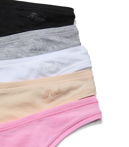 Victoria's Secret PINK Women's Cotton Thong Underwear, Panties for Women, Pink Basic, (S)2