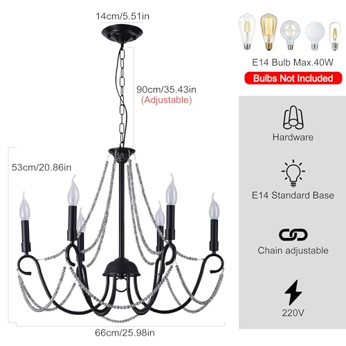 Ganeed Pendant Lamp Antique Chandelier Lamp Painted Finish Island Lights for Kitchen Black 6 Lights