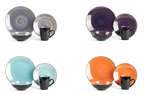 Stoneware-Sonoma-16pc-Dinnerware-Set-Black-Speckled-Spin-Wash-Mix-Colors-Grey-Orange-Purple-Turquoise