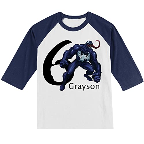 Personalized Super Spider Venom Birthday Shirt | Super Villain | Handmade Decorated Shirt | Personalized with Name and Age | Unisex 3/4 Sleeve Raglan T-Shirt | #1073