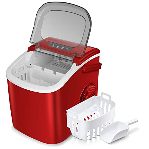 Countertop Ice Maker Antarctic Star Portable Ice Machine with Handle,Self-Cleaning Ice Makers, 26Lbs/24H, 9 Ice Cubes/6 Mins for Home Kitchen Bar Party, Stainless Steel Silver