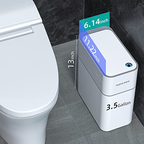 Mopall Small Bathroom Trash Cans With Lids,Motion Sensor Bathroom Trash Can,Narrow Waterproof Plastic 3.5 Gallon Automatic Adsorption Touchless Garbage Can,White thumb #5