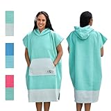 Sea Aloha Poncho de surf para mujer, toalla con capucha para adultos, poncho cambiador, poncho de toalla 100% algodón, toalla de playa, surf, playa, piscina, barco (aguamarina/verde claro)