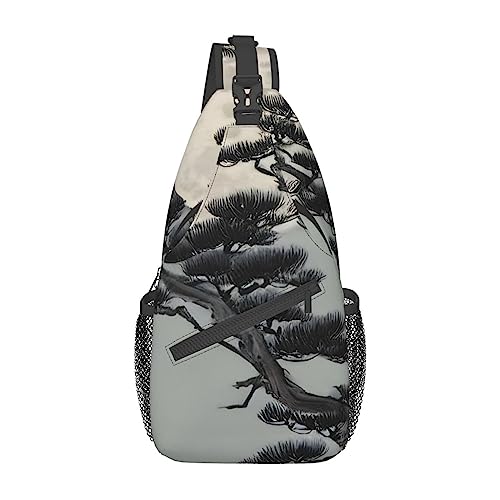 Pine Tree Under The Moon Backpacks, Men'S And Women'S Chest Bags, Crossbody Bags, Hiking Fashion Shoulder Bags Outdoor Sports