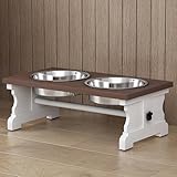 Piskyet Elevated Dog Bowls, Dog Bowls Stand, Raised Dogs Bowl's with 2 Stainless Steel Wooden Dogs Bowl,3.5Cups6''H_30 oz Bowl-Farmhouse Style