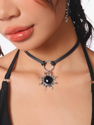 Sacina Gothic Boho Celestial Sun Choker, Black Choker, Boho Goth Necklace, Halloween Christmas Jewelry Gift For Women2