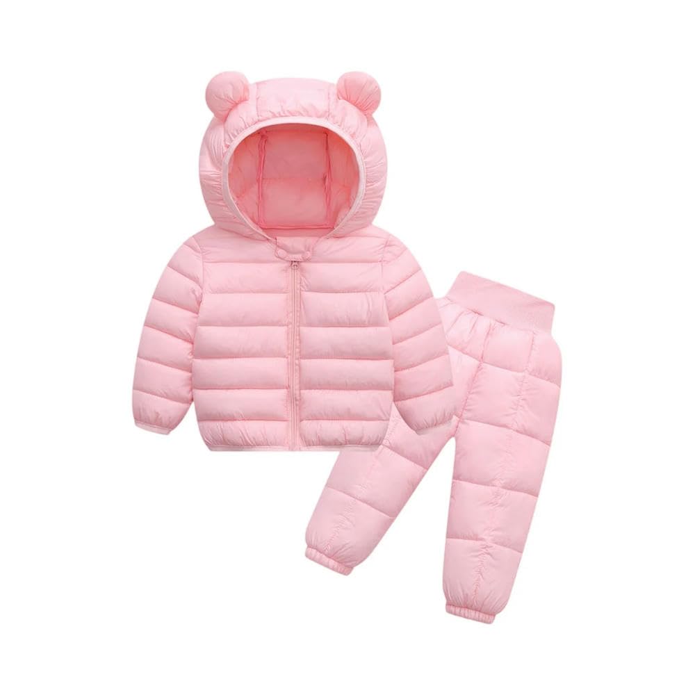 ZBDP - Tuta imbottita per bambini, autunno/inverno, in cotone, con giacca e pantaloni a tinta unita, set da due pezzi, con cappuccio e pantaloni