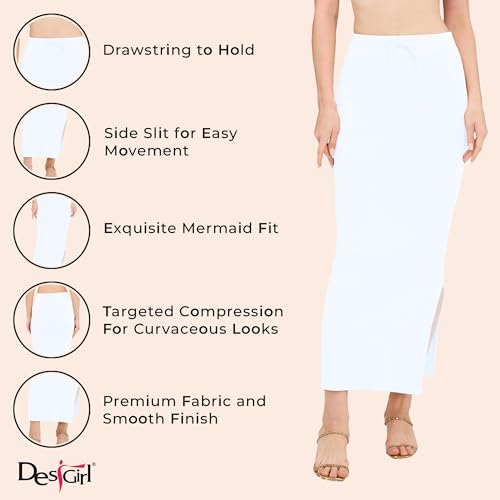 Image of DESI GIRL Cotton Lycra Stretchable Saree Shapewear Petticoat with Drawstring for Women | Fishcut Saree Petticoat with Side Slit for Easy Movement | Saree Shaper | Long inskirt