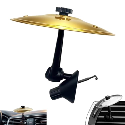 Car Cymbal Air Vent Crash Resistant Mini Drum - Dashboard Mounted Universal Cymbals for All Vehicles, Automotive Rhythm Accessory, Driving Fun Music Gadget Gift (Gold)