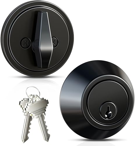 Veise Single Cylinder Deadbolt Lock Easy Installation Keyed One Side with Thumb Turn Inside Security Door Lock for Front Entry & Garage Door Heavy Duty Matte Black
