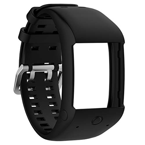 AWADUO Replacement Silicone Wrist Band Strap for Polar M600 Watch, Soft and Durable (Silicone Black)