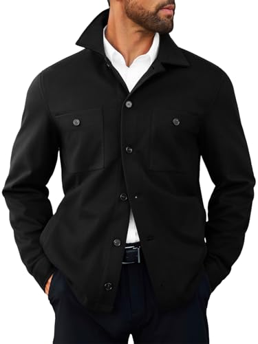 Runcati Mens Lightweight Shirt Jacket Button Down Long Sleeve Shacket Casual Fall Warm Work Stylish Jackets with Pocket