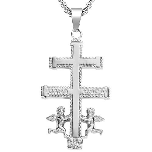 BOBIJOO JEWELRY - Gran Colgante Cruz de Caravaca, de Protección, de Acero, de Plata Chapado en Oro + Cadena - Acero Inoxidable
