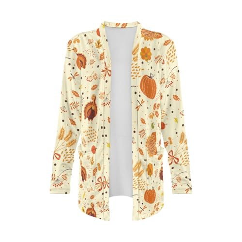 Image of Fall Maple Leaf Cardigan Sweaters for Women Long Sleeve Cardigan Soft Drape Open Front Dusters V-Neck Jackets Dressy