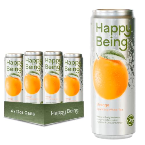 Happy Being Orange Sparkling White Tea, Antioxidant, 12oz 4 Pack
