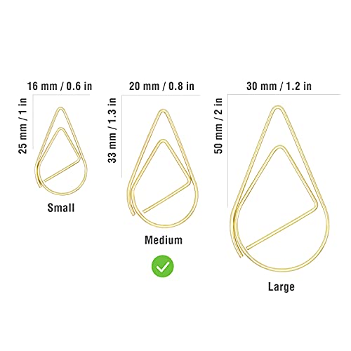 120 Pieces Gold Paper Clips Teardrop Medium Stainless Steel Drop-Shaped Paper Clips For Office School Supplies Wedding Invitations Scrapbooking Bookmarks Kids Women Planners (1.3 Inch) By Deedygo #TOP1