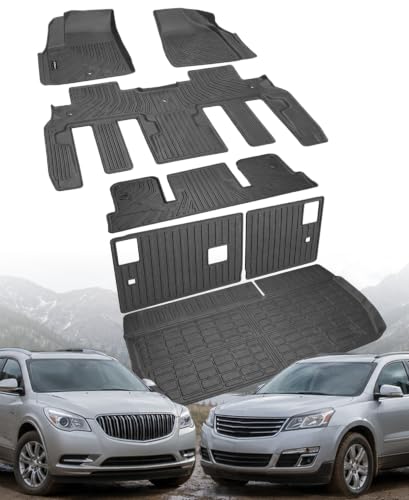 Fit for Chevy Traverse 2009-2017 & for Buick Enclave 2008-2017(7 Seats) Floor Mats & Cargo Liner All Weather Protection Anti-Slip TPE Floor Mats for Enclave & Traverse Accessories