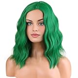 BERON 14 Inches Emerald Green Wig Short Curly Wig Green Curly Wigs for Women Daily Party or Cosplay Hairnet Include
