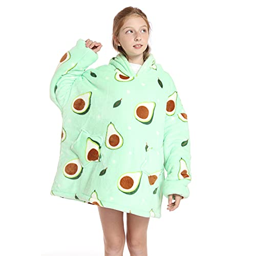 JOREAY Kids Oversized Blanket Hoodie, Sherpa Wearable Blanket Fluffy Giant Comfortable Hooded Sweatshirt for Children Teen Avocado - Image 3