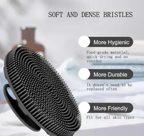 Image of VWMYQ Ultimate Silicone Body Scrubber - Exfoliating Bath Brush for Glowing Skin with Lather-Boosting Bristles & Ergonomic Grip - For Men & Women (Body Scrubber Black, Round)