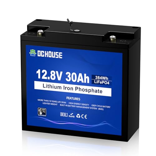 DC HOUSE Mini 12V 30Ah LiFePO4 Battery with DC Port, Same Size as 20Ah, 30A BMS with Low Temp Cut-Off, Replace 12V 35Ah SLA, for Fish Finder, Ham Radio, Trolling Motor, Solar, Camping, Marine Boat