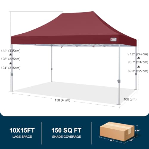 Image of MASTERCANOPY 10x15 Heavy Duty Pop Up Canopy Tent with Roller Bag,Burgundy