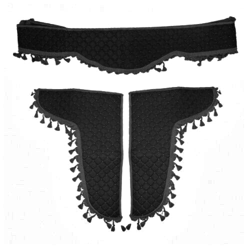 Rideaux camion en cuir éco matelassé noir avec franges pour cabine routier premium