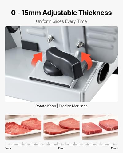 Image of VEVOR Meat Slicer, 7.5 inch Electric Deli Slicer with SUS420 Blade & 0-0.6 inch Adjustable Thickness, 200W Home Food-Slicer for Frozen Meat, Ham, Baguett, Steak, UL Approved
