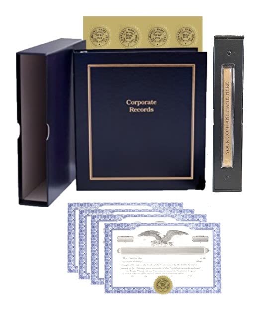 Corporate Kit (Black) - Binder, Slipcase, Minutes & Bylaws, Stock Certificates, Index Tabs & Gold Foil Customized Labels