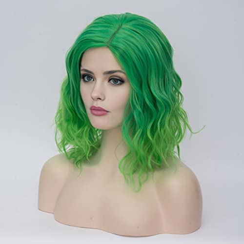 Aicos 1915 Short Curly Green Wig, 35Cm Fashion Green Bob Wig Perfect For Daily Dress Carnival Party Masquerade, Heat Resistant Anime Cosplay Wig thumb #7