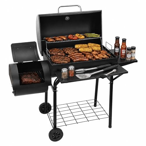 Realcook Charcoal Grill with Offset Smoker: Spacious Barrel Charcoal Grills with 800 Sq. In. Cooking Space - BBQ Offset Smoker Combo for Backyard Parties Weekend Barbecues Gatherings