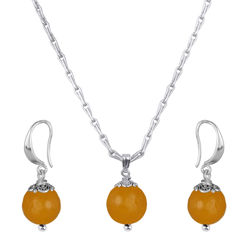 JFL - Jewellery for Less Semi-Precious Reiki Gemstone Onyx Bead Pendant Set with Earrings Handcrafted Natural Bead Silver Plated Set for Women and Girls (Yellow),Valentine (B0C4B4XVMD) Amazon Price History, Amazon Price Tracker