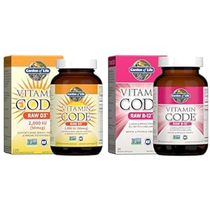 Garden of Life Vitamin Code Raw D3 2000IU + B12 1000mcg Whole Food Supplement Bundle, 120 + 30 Capsules