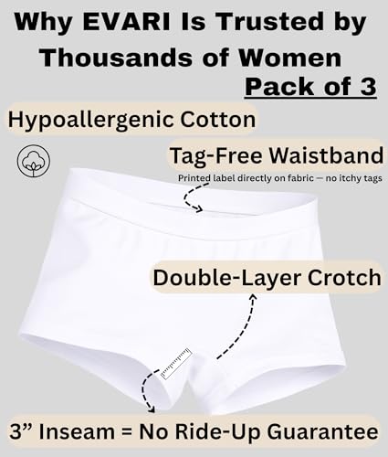 Image of EVARI Women's Cotton Boyshort Underwear Panties - Breathable Underwear for Women, Tagless Boxer Briefs, Seamless Boy Shorts