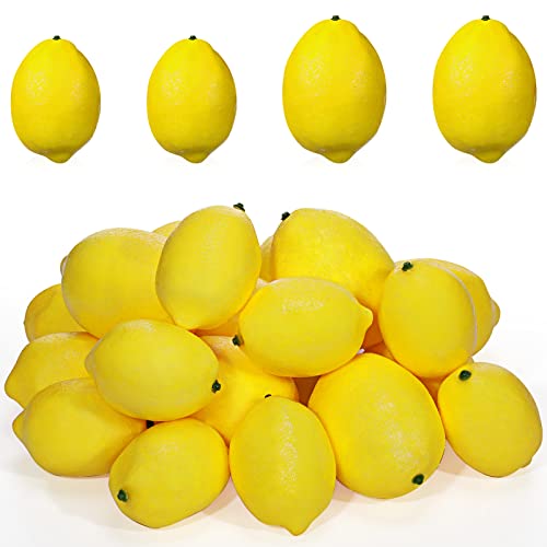 20 Pcs Artificial Lemons 3.8Inch/3.2Inch Fake Lemons Vivid Faux Lemon Lifelike Simulation Lemons Fake Fruit Decorations For Lemonade Party Kitchen Table Cabinet Vase Filler (Yellow) #TOP24