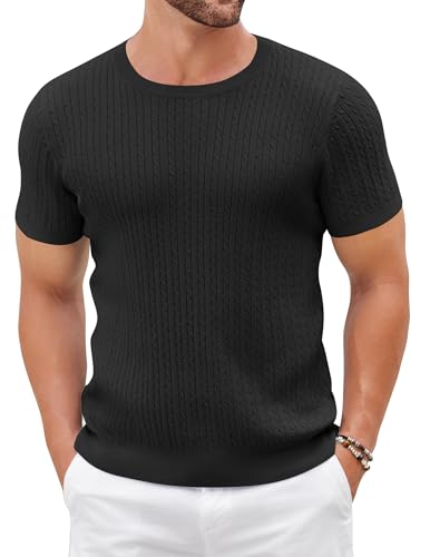 COOFANDY Men's Knit T Shirt Short Sleeve Crewneck Casual Vintage T-Shirts Summer Twist Knitted Pullover Tee