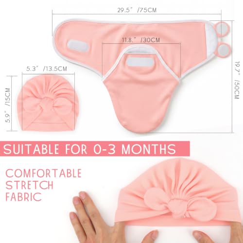 Image of DRESHOW BQUBO 3 Pack Newborn Baby Swaddle Blanket with Hats Infant Adjustable Velcro Swaddling Wraps with Bear Ears Cap for 6-12 Lbs Newborns & 0-3 Months Girls Boys