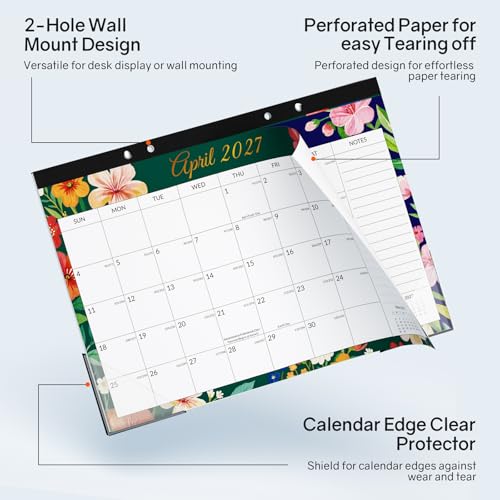 Image of SUNEE Desk Calendar 2026-2027 17 inch x 12 inch, 18 Month Calendar Jul. 2026 - Dec. 2027, Calendar 2026-2027 With Notes, for Planning, Organizing in Family, School or Office - Colorful Floral