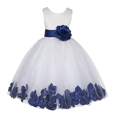 Ivory Lace Top Tulle Floral Petals Flower Girl Dress Christening Dresses 165S 4