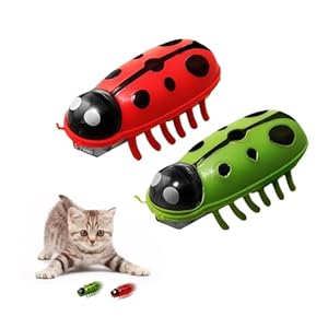 letcdfer 2 Stück Mini Käfer, Katzenspielzeug Interaktiv Käfer, Elektrisches Interaktives Spielzeug für Katzen Hund Katze Maus Fluchthindernis automatisches Umdrehen Haustier Lustiges Spielspielzeug