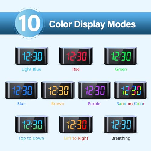 HOUSBAY RGB Digital Alarm Clock for Bedroom, 9 Colors Dynamic Night Light, Large LED Display Number with 10 Colors Changing, Dimmer