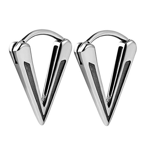 HZMAN Men Women Bike Punk Silver Stainless Steel Triangle Dangle Hoop Earrings