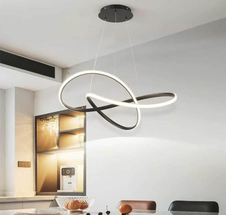 Image of Lyse Decor Metal Chandelier, Jhumar Light for Hall Ceiling, Jhoomer for Living Room, Creative 3 Ring Hanging Pendant Lamp with Height-Adjustable for Bedroom, Dining Room (Black)