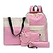 Produktbild Deloito Damen Mode Rucksack Schüler Kontrastfarbe Nähen Schultasche Mädchen Freizeit Nylon Rucksäcke Schultertasche Handtasche Geldbörse Vierteiliges Set (Rosa,30 * 12 * 40 cm)
